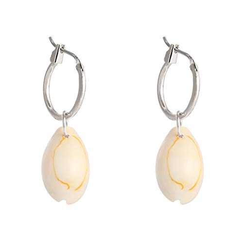 Pendientes con concha de marfil natural - Brisa del mar - Oro y plata - Sin níquel - Joyas de moda de diseño premium para mujer (plata)