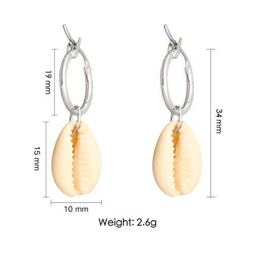 Pendientes con concha de marfil natural - Brisa del mar - Oro y plata - Sin níquel - Joyas de moda de diseño premium para mujer (plata)