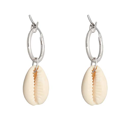 Pendientes con concha de marfil natural - Brisa del mar - Oro y plata - Sin níquel - Joyas de moda de diseño premium para mujer (plata)