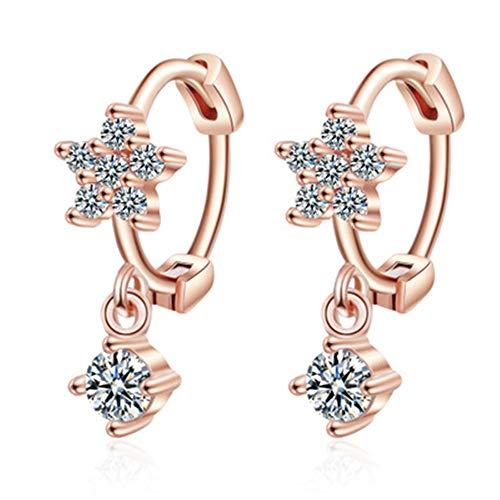 Pendientes femenina coreana simple personalidad pequeña fresca llena diamante cinco pétalos flor pendiente temperamento pendientes