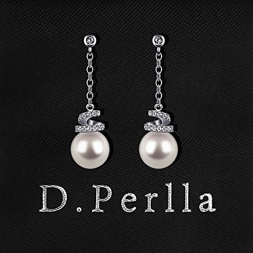 Pendientes Largos Perla Mujer Lazo con Circonita D.Perlla Perla Joyas Conjunto con regalos originales para mujer