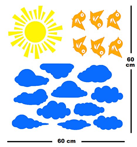 Pequeñas aves Sol Nubes Pegatinas de colores Desmontable Pegatinas de pared Calcomanía Decoración para el hogar para niños