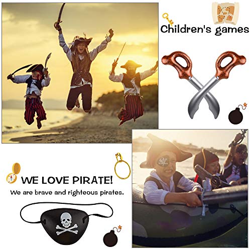 PERFETSELL Juego de 12 Accesorios para Disfraz de Pirata Sabres de Pirate Inflable Juguete 57 cm Parche de Ojo de Pirata Pendientes Pirata Artículos para Fiesta Cumpleaños Infantil Carnaval Regalo