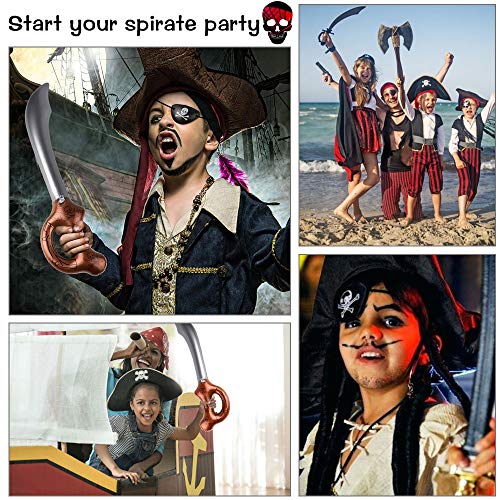 PERFETSELL Juego de 12 Accesorios para Disfraz de Pirata Sabres de Pirate Inflable Juguete 57 cm Parche de Ojo de Pirata Pendientes Pirata Artículos para Fiesta Cumpleaños Infantil Carnaval Regalo