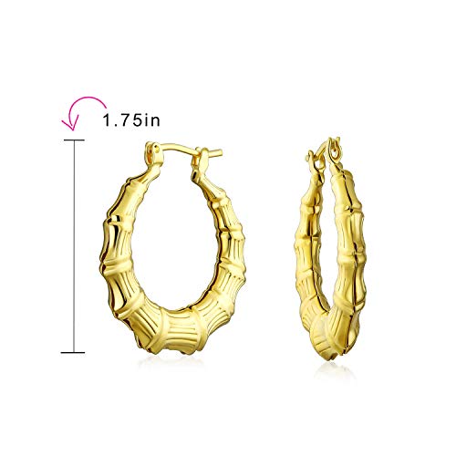 Peso ligero hueco grande bambú aro pendientes para las mujeres 18K oro chapado latón para las mujeres Dia 1.75 pulgadas