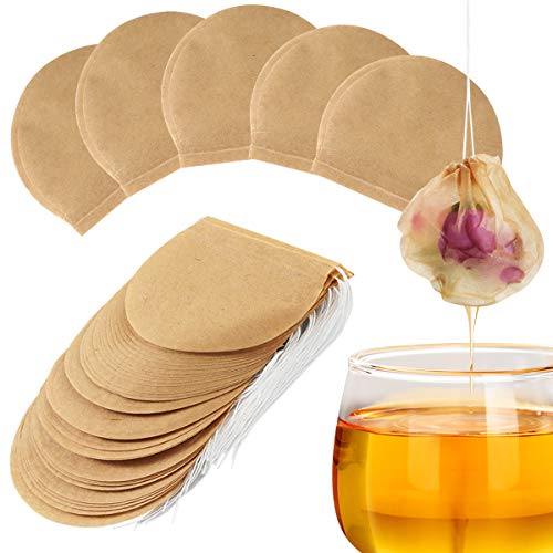 Petyoung Bolsas de Filtro de Té de 300 Piezas para Té Suelto Infusor de Té Desechable Papel sin Blanquear Bolsa Vacía con Cordón de Material Natural Y Seguro