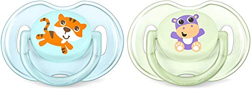 Philips Avent SCF169/25 - Set de 2 chupetes Gama Safari, de 0 a 6 meses, diseño tigre o hipopótamo, para niño, color Azul y Verde