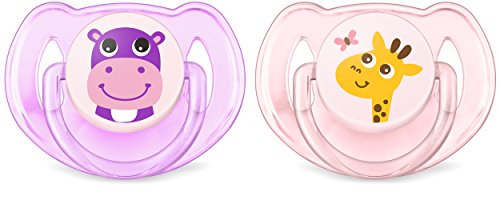 Philips Avent SCF169/28 - Set de 2 chupetes Gama Safari, de 6 a 18 meses, diseño hipopótamo o jirafa, para niña