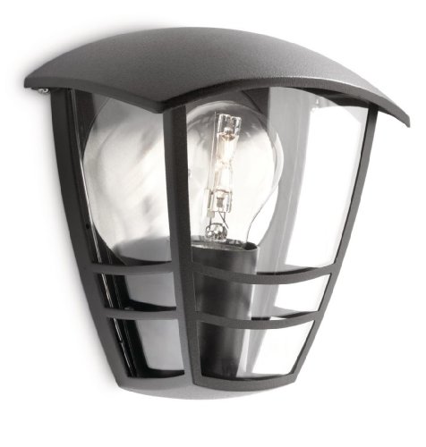 Philips Lighting - Aplique de exterior, empotrado, casquillo gordo E27, bombilla no incluida, resistente a la intemperie, IP44, negro, 19.5 cm