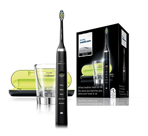 Philips Sonicare DiamondClean HX9352/04 - Cepillo de dientes eléctrico Recargable, 5 Modos, 2 Cabezales, Vaso Cargador y Estuche USB, Color Negro