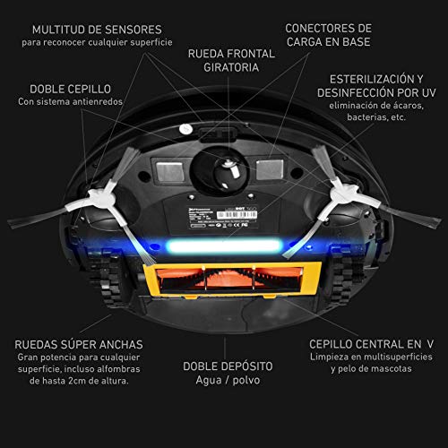 Phoenix Technologies - LaserBot360 Robot Aspirador Láser Inteligente, 2500 PA, Depósito de Agua Eléctrico, Lámpara UV, Control App