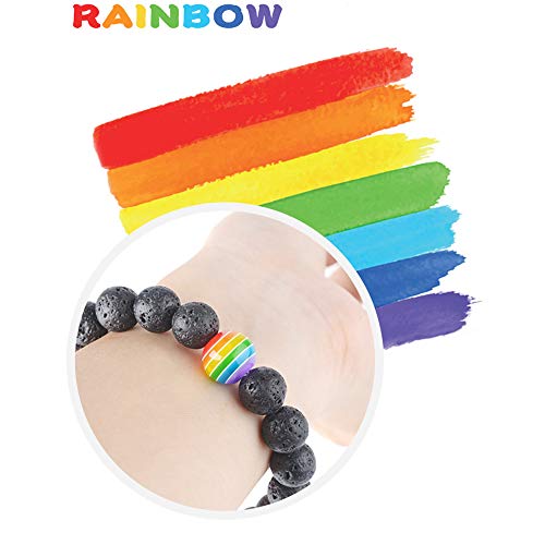 PHOGARY Pulsera de Orgullo Gay Lesbiana LGBT Arco Iris Pulsera (2 Paquetes), Pareja Roca de Lava Pulsera de Cuentas de Piedra de volcán Brazalete de Las Mujeres de los Hombres