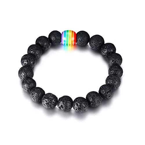 PHOGARY Pulsera de Orgullo Gay Lesbiana LGBT Arco Iris Pulsera (2 Paquetes), Pareja Roca de Lava Pulsera de Cuentas de Piedra de volcán Brazalete de Las Mujeres de los Hombres