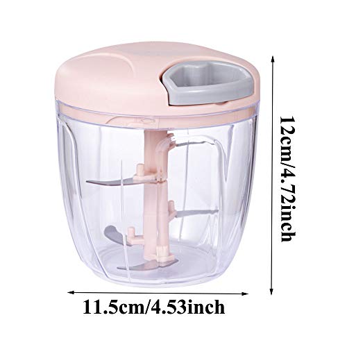 Picadora Manual de Cebolla, Picadora Manual de Alimentos, Picadora Manual Mini, 900 ML Rápido Fácil de Tirar Picadora de Mano con 5 Cuchillas de Acero Inoxidable para Ensalada, Carne, Ajo (Rosa)