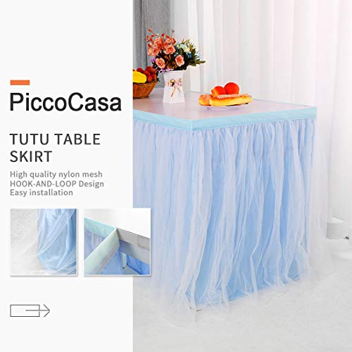 PiccoCasa - Falda de mesa de tul azul para mesas rectangulares de 2,7 m, para fiesta de cumpleaños, boda, decoración de mesa de tarta, falda de mesa de 76,2 x 274,3 cm