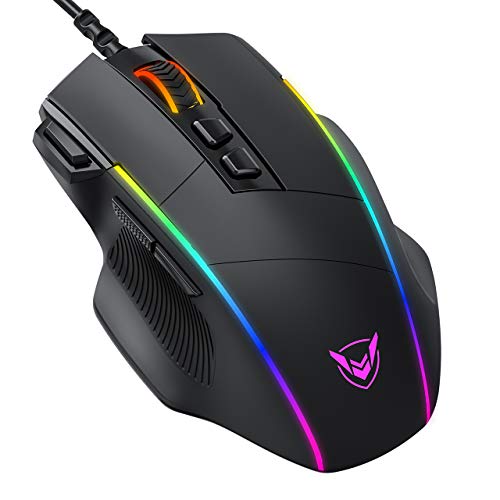 PICTEK Ratón Gaming, Ratón RGB Ergonómico de 8000 DPI (5 Niveles), 8 Botones Programables, 7 Modos de Iluminación RGB Personalizable, Ratones USB para PC, Laptop, MacBook