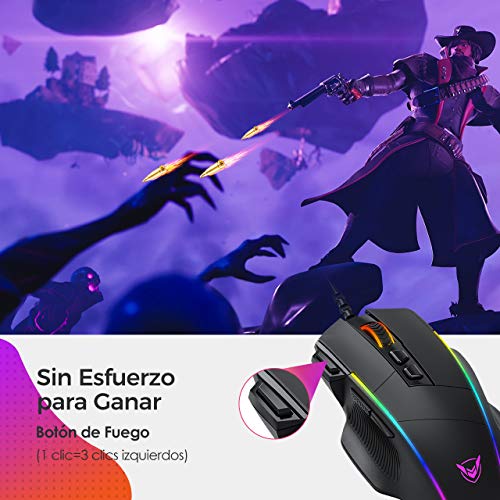 PICTEK Ratón Gaming, Ratón RGB Ergonómico de 8000 DPI (5 Niveles), 8 Botones Programables, 7 Modos de Iluminación RGB Personalizable, Ratones USB para PC, Laptop, MacBook