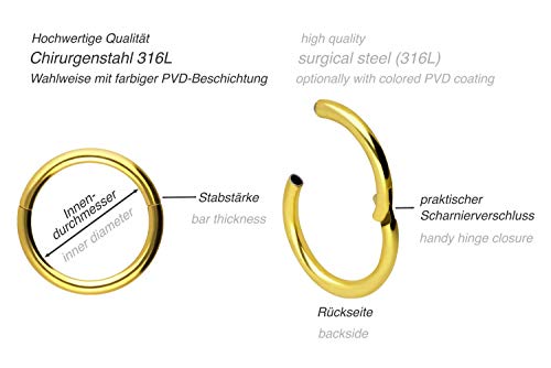 PIERCINGLINE Mujer Hombre Unisex Grosor de la barra: 1 mm, diámetro interior de 5 mm.