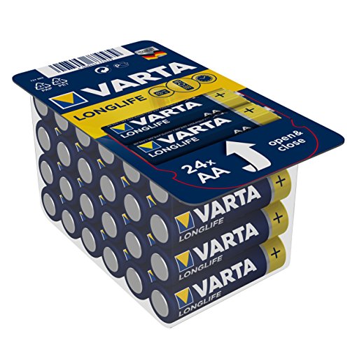 Pila Varta Longlife AA Mignon LR06 (paquete de 24 unidades), pilas alcalinas - «Made in Germany» - Ideal para mandos a distancia, radios, despertadores y relojes