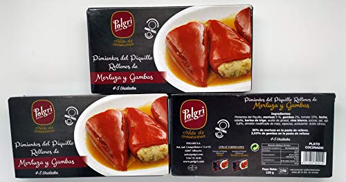 Pimientos del Piquillo Rellenos de Merluza y Gamba Polgri 220 grs. x 3 unds.