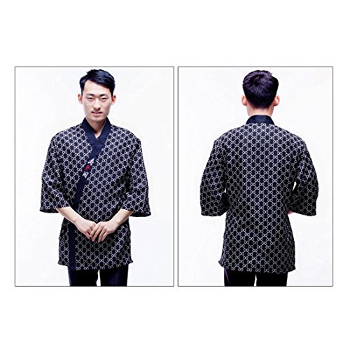 Pinji - Chaqueta de Chef de Manga Corta Diseño Japonés para Hombres y Mujeres para Verano, Camisa de Cocinero Cocina de Sushi Uniforme de Trabajo Transpirable para Restaurante