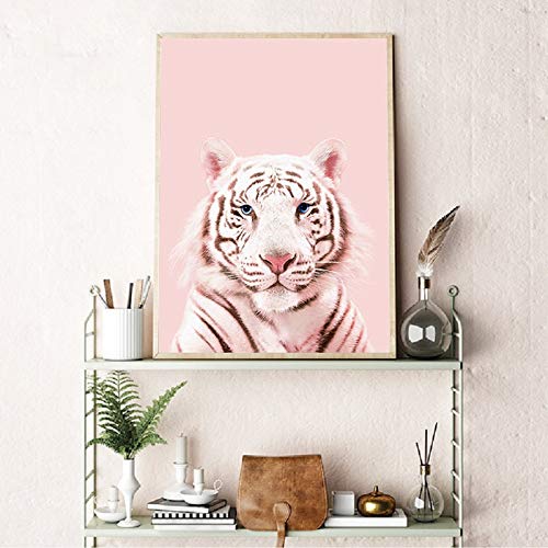 Pink Panther Prints Lion Tiger Art Poster Nursery Wild Animals Blush Pink Pastel Wall Art Canvas Painting Kids Room Decoración de la pared 20x30CM N frame