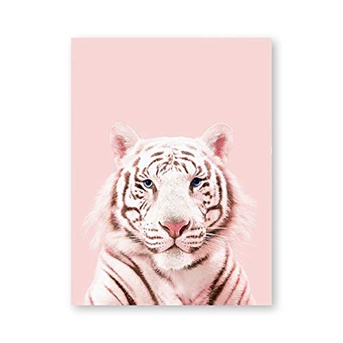 Pink Panther Prints Lion Tiger Art Poster Nursery Wild Animals Blush Pink Pastel Wall Art Canvas Painting Kids Room Decoración de la pared 20x30CM N frame