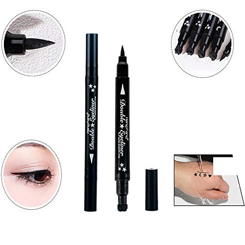 Pinkiou ojo maquillaje sello impermeable delineador de ojos pluma cabezas dobles con cuerpo pintura facial sello (forma de luna)