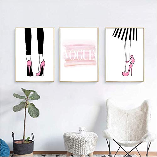 Pintura de lienzo Zapatos de tacón alto Cartel Rosa Arte de la pared Impresiones de la lona Vogue Cuadros de pared para sala de estar 50x70cm Sin marco