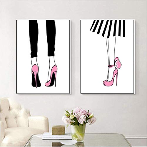 Pintura de lienzo Zapatos de tacón alto Cartel Rosa Arte de la pared Impresiones de la lona Vogue Cuadros de pared para sala de estar 50x70cm Sin marco