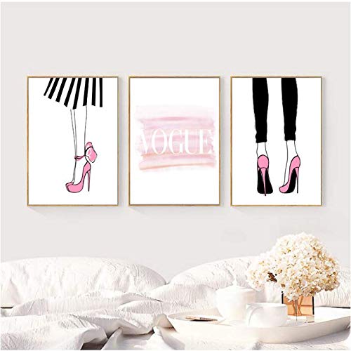 Pintura de lienzo Zapatos de tacón alto Cartel Rosa Arte de la pared Impresiones de la lona Vogue Cuadros de pared para sala de estar 50x70cm Sin marco