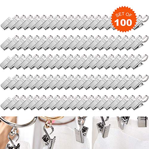 Pinzas Cortinas con Gancho, 100 Piezas Pinzas para Cortinas de Metal con Ganchos Cortinas, Clips Cortinas de Acero Inoxidable para Colgar Cortinas de Ventana/Ducha, Fotos, Decoración del Hogar