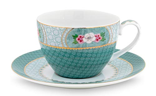 PiP Studio 26-51004083 Blushing Birds - Taza con plato (0,28 L), diseño de pájaros, color azul