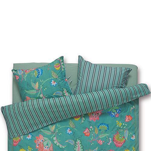 PIP Studio Jambo - Juego de cama, diseño de flores, color verde, 100 % algodón, verde, 1 Bettbezug 155 x 220 cm + 1 Kissenbezug 80 x 80