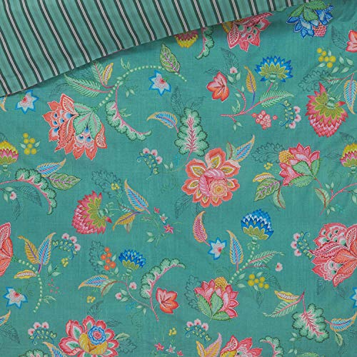 PIP Studio Jambo - Juego de cama, diseño de flores, color verde, 100 % algodón, verde, 1 Bettbezug 155 x 220 cm + 1 Kissenbezug 80 x 80