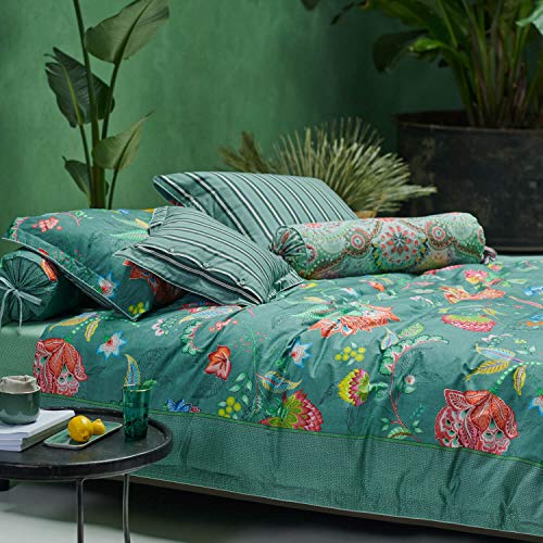 PIP Studio Jambo - Juego de cama, diseño de flores, color verde, 100 % algodón, verde, 1 Bettbezug 155 x 220 cm + 1 Kissenbezug 80 x 80