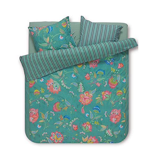 PIP Studio Jambo - Juego de cama, diseño de flores, color verde, 100 % algodón, verde, 1 Bettbezug 155 x 220 cm + 1 Kissenbezug 80 x 80