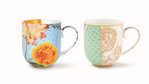 PIP Studio - Juego de 2 tazas de té y café, diseño de flores, color azul