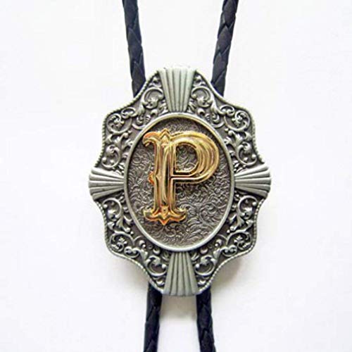 Piratenladen Western Bolo Tie con Letra P , Chapado en Oro 24 CT, Bolotie