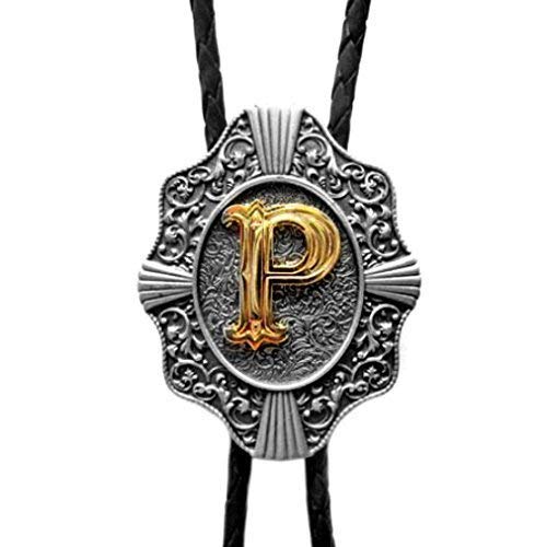 Piratenladen Western Bolo Tie con Letra P , Chapado en Oro 24 CT, Bolotie