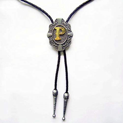 Piratenladen Western Bolo Tie con Letra P , Chapado en Oro 24 CT, Bolotie