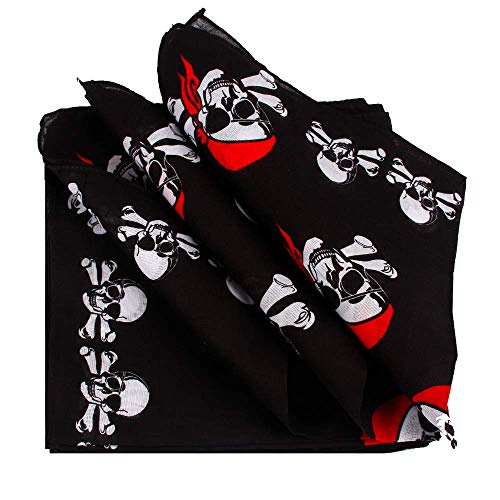 Pirates Skull & Crossbones Design Print Bandanna - Perfect Pirate Headscarf for Halloween cosplay Or Costume Party With 14 Pieces of Bandana Towels - Fits Kids & Adults