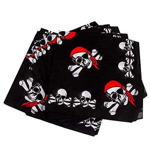 Pirates Skull & Crossbones Design Print Bandanna - Perfect Pirate Headscarf for Halloween cosplay Or Costume Party With 14 Pieces of Bandana Towels - Fits Kids & Adults