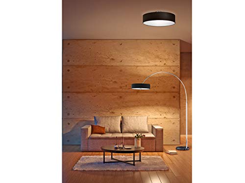 Plafón circular con pantalla de tela en negro Diámetro 50 cm – Níquel mate con E27 LED de atemporal elegante iluminación de techo