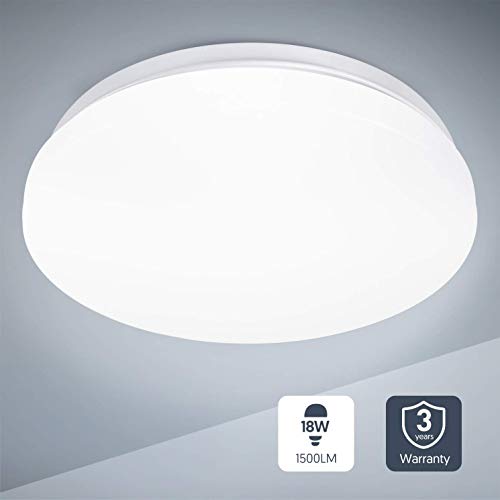 Plafon led de techo,lamparas de techo habitacion,TECKIN 18W Moderna LED Plafón para Baño Dormitorio Cocina Balcón Pasillo Sala de Estar Comedor 1500 LM, 4500K, Ø28cm, IP44