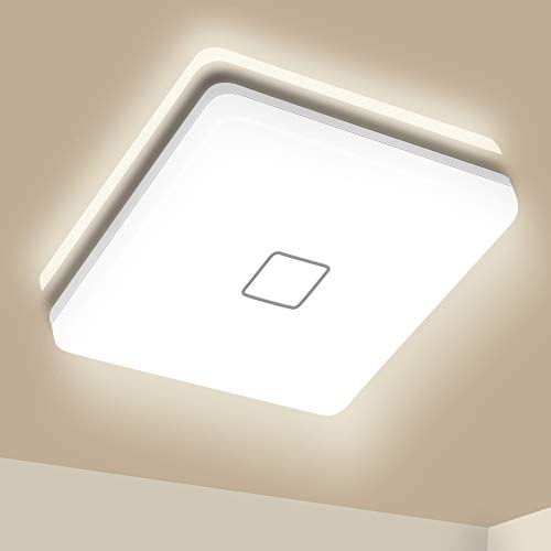 Plafones LED Techo, Airand 24W Cuadrado Lámpara de Techo 3000K Blanco Cálido 2050LM Billante Eficiente Energía Impermeable IP44 luz de techo LED para Baño Cocina Dormitorio Balcón Corredor Oficina