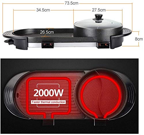 Plancha eléctrica Barbacoa y Hot Pot para 2-12 personas, 2000W Sartén de barbacoa multifuncional para hogar Barbacoa de doble propósito Olla caliente, Grill, parrilla, Enchufe EU 220V - TZUTOGETHER