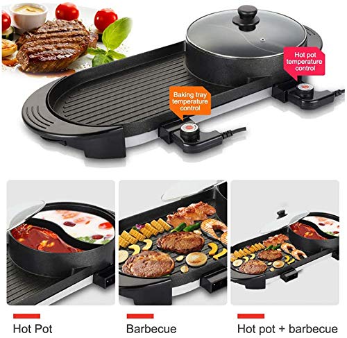 Plancha eléctrica Barbacoa y Hot Pot para 2-12 personas, 2000W Sartén de barbacoa multifuncional para hogar Barbacoa de doble propósito Olla caliente, Grill, parrilla, Enchufe EU 220V - TZUTOGETHER