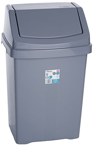 Plástico gris plata Swing papelera caja de basura contenedor para residuos de polvo de basura con tapa, 50L Extra Large