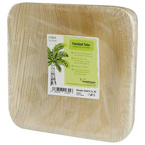 Platos cuadrados de Hoja de Palmera. 100% orgánico, biologico, desechable y ecológico. Ideal para Bodas Fiestas cumpleaños y Eventos. (Cuadrado 15 x 15. 50 unidades)